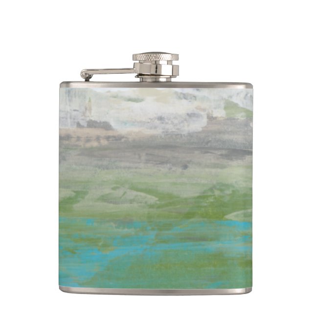 White Clouds Overlooking Beautiful Landscape Hip Flask (Front)