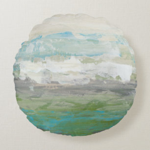 White Clouds Overlooking Beautiful Landscape Round Cushion