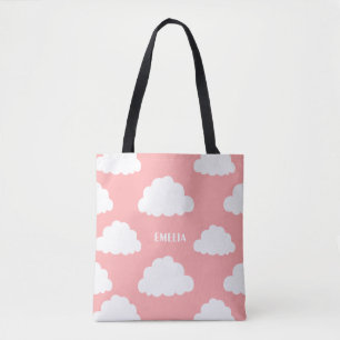 White Clouds Pattern Personalised Blush Pink Tote Bag