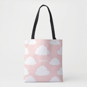 White Clouds Pattern Personalised Blush Tote Bag