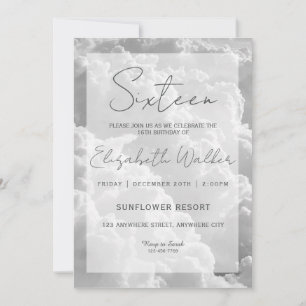White Clouds Sweet Sixteen Birthday Party Invitation