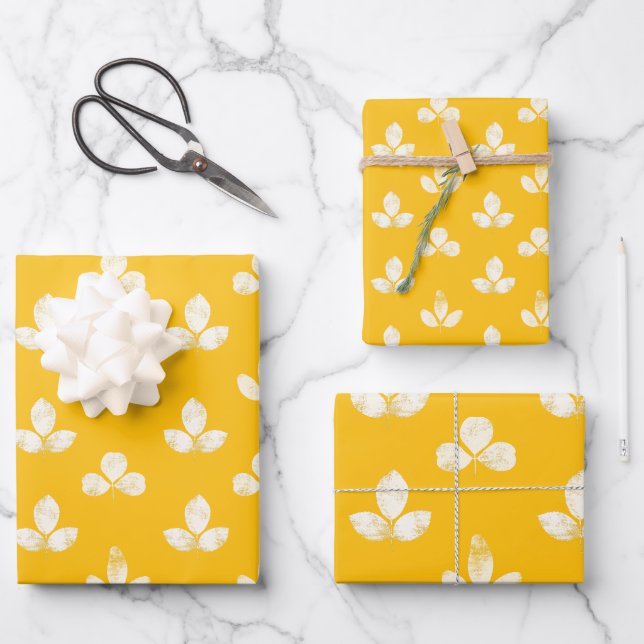 White Clover Golden Yellow Wrapping Paper Sheet (Front)