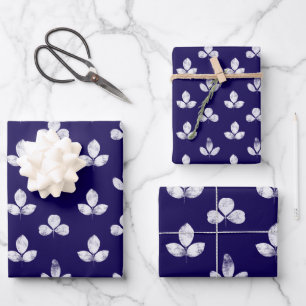 White Clover Navy Blue Wrapping Paper Sheet