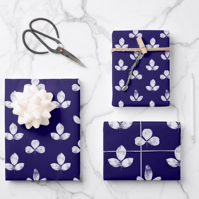 White Clover Navy Blue Wrapping Paper Sheet (Front)