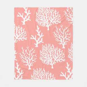 White Coastal Sea Coral & Micro Dots Fleece Blanket