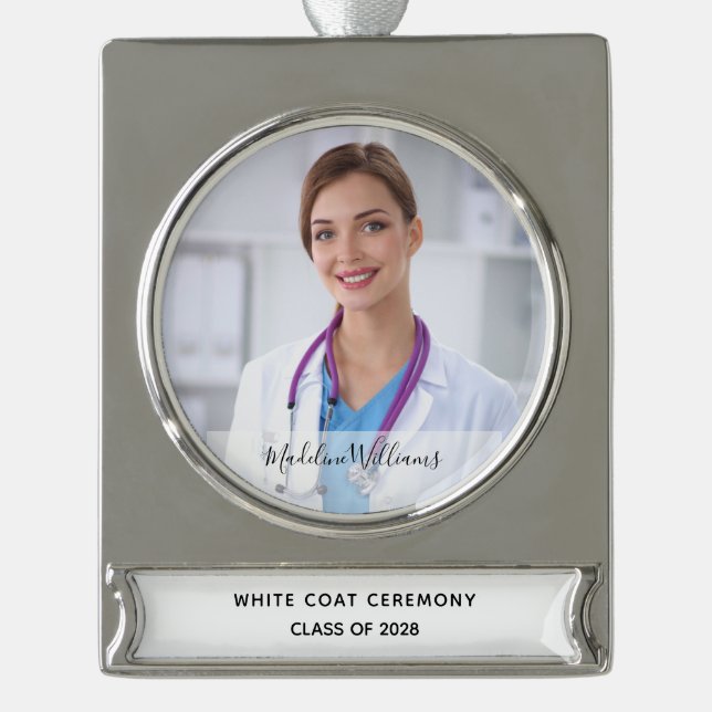 White Coat Cememony Medical Photo Silver Plated Banner Ornament (Front)