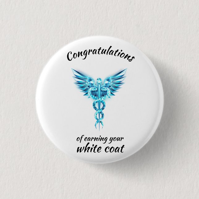 White Coat Ceremony Crystal Medical  3 Cm Round Badge (Front)
