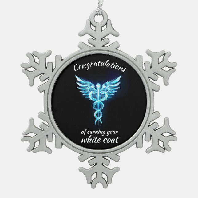 White Coat Ceremony Crystal Medical  Snowflake Pewter Christmas Ornament (Front)