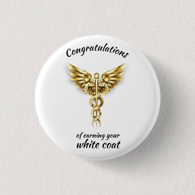 White Coat Ceremony Gold Medical  3 Cm Round Badge (Front)
