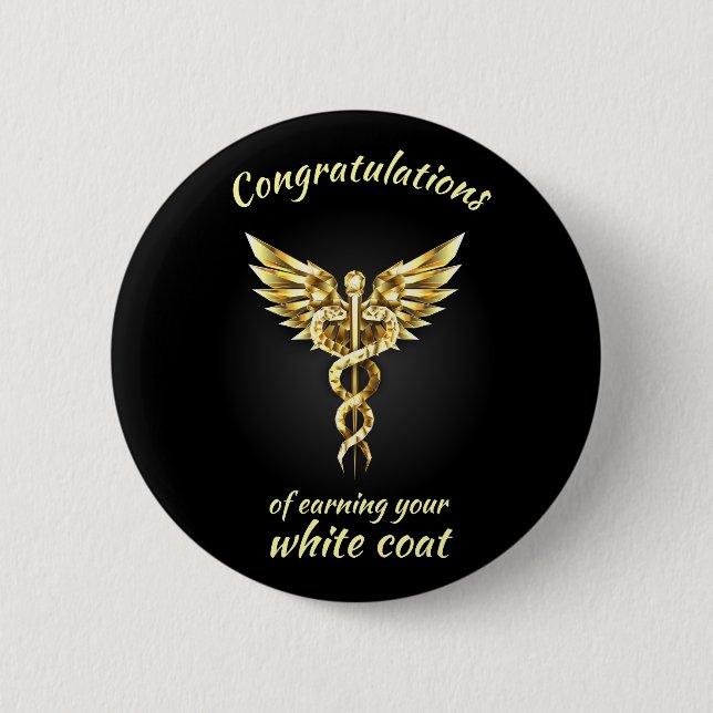White Coat Ceremony Gold Medical  6 Cm Round Badge (Front)