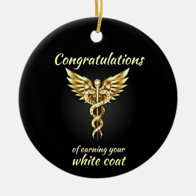 White Coat Ceremony Gold Medical  Ceramic Tree Decoration (Front)