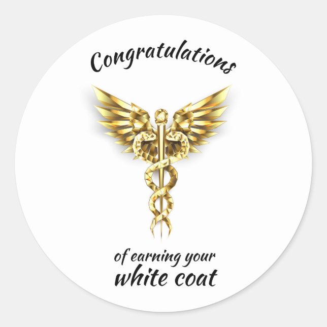 White Coat Ceremony Gold Medical  Classic Round Sticker (Front)