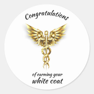 White Coat Ceremony Gold Medical  Classic Round Sticker