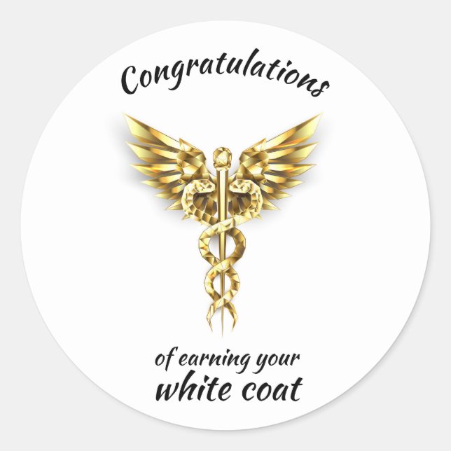 White Coat Ceremony Gold Medical  Classic Round Sticker (Front)
