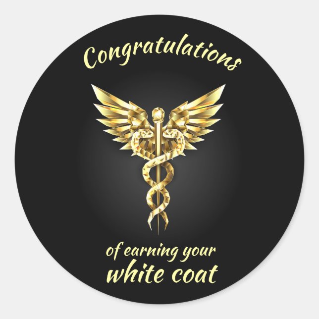 White Coat Ceremony Gold Medical  Classic Round Sticker (Front)