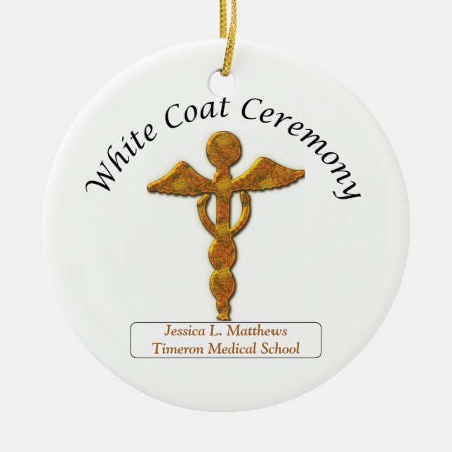 White Coat Ceremony Gold Medical, Round Gifts Ceramic Tree Decoration (Front)