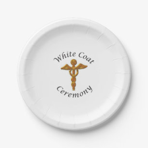 White Coat Ceremony Gold Medical, Round Gifts Paper Plate