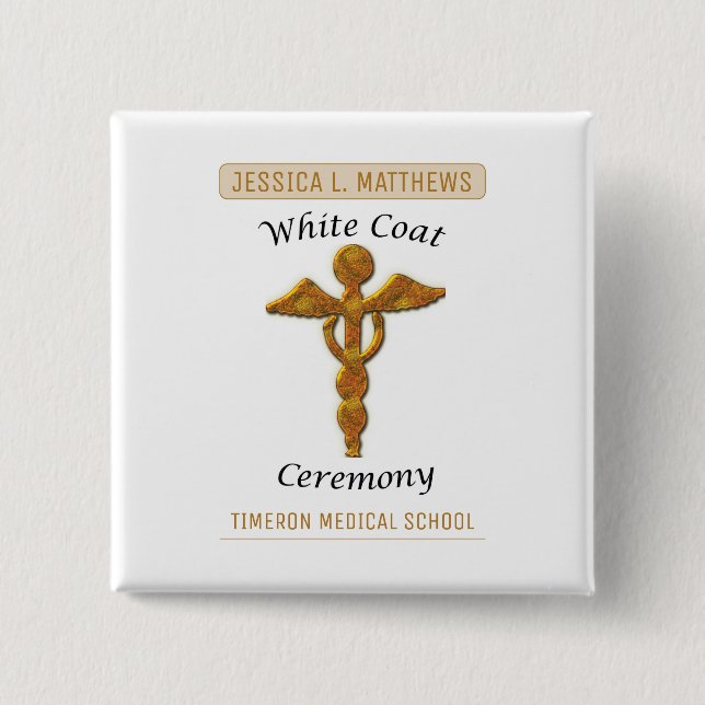 White Coat Ceremony Gold Medical, Square Gift Item 15 Cm Square Badge (Front)