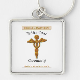 White Coat Ceremony Gold Medical, Square Gift Item Key Ring