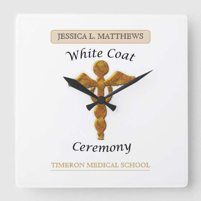 White Coat Ceremony Gold Medical, Square Gift Item Square Wall Clock (Front)