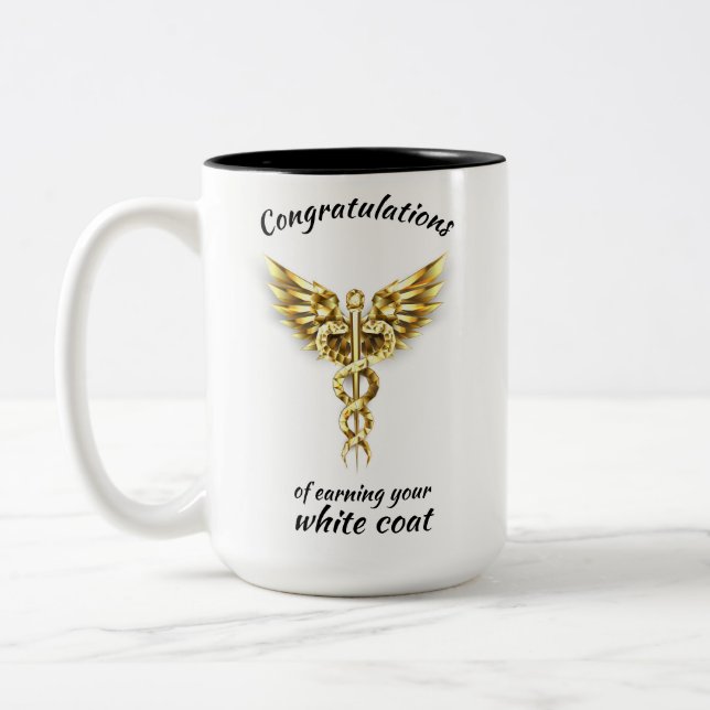 White Coat Ceremony Gold Medical  Two-Tone Coffee Mug (Left)