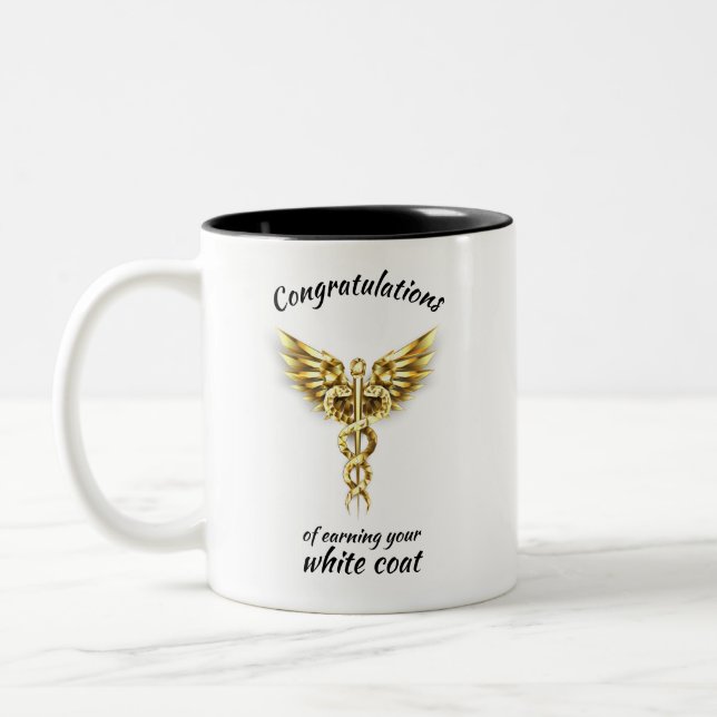 White Coat Ceremony Gold Medical  Two-Tone Coffee Mug (Left)