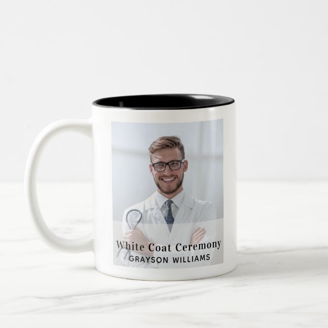 White Coat Ceremony Medical Photo Name Year Two-Tone Coffee Mug (Left)