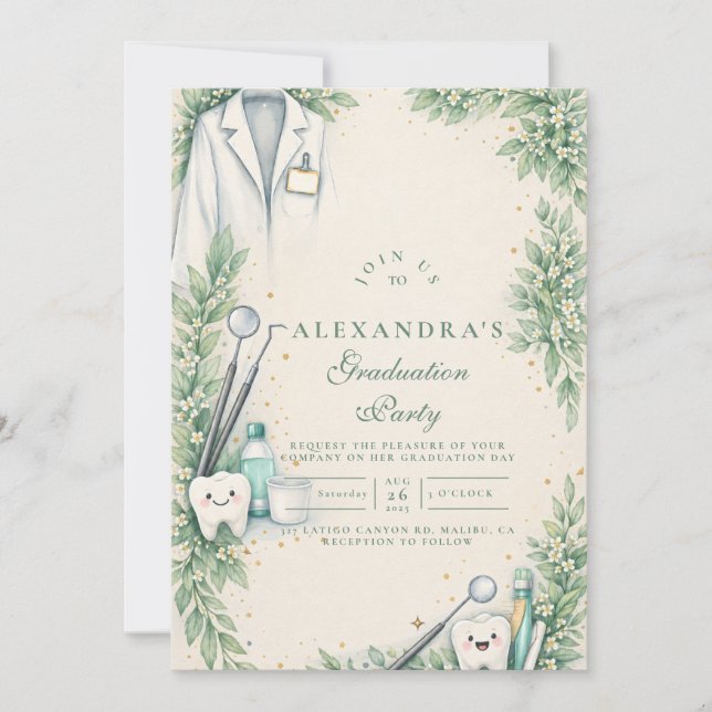 White Coat Dentist Graduation Celebration Invitation (Front)