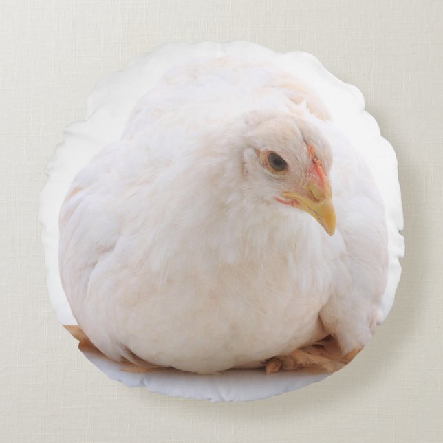 White Cochin Hen Chicken Round Cushion (Front)