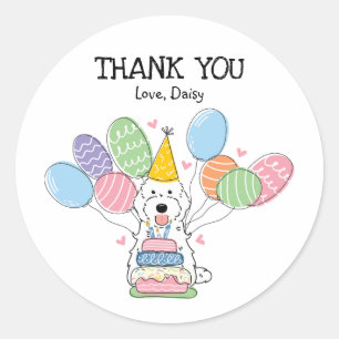 White Cockapoo Cavapoo Birthday Favour Tags Sticke