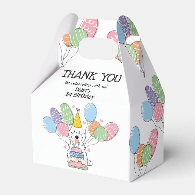 White Cockapoo Cavapoo Birthday Thank You Favour Box (Front Side)