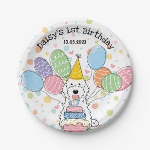 White Cockapoo Cavapoo Dog Birthday  Paper Plate