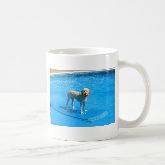 White Cockapoo Dog Swimming on a Raft Coffee Mug (Right)