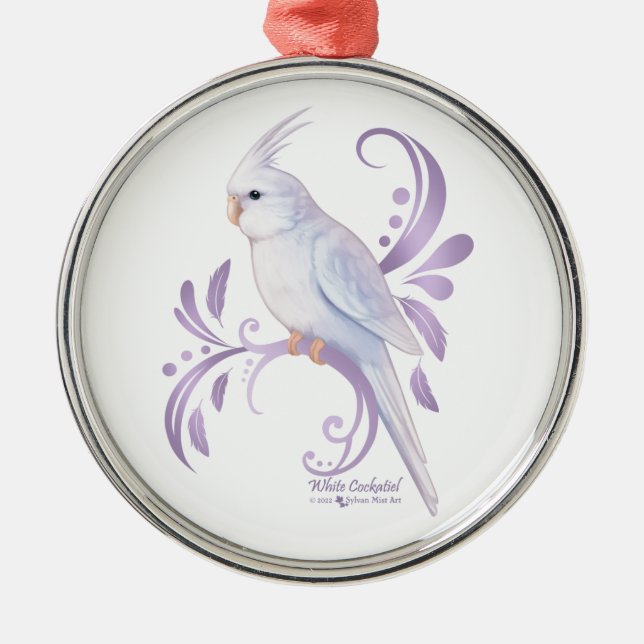 White Cockatiel Metal Tree Decoration (Front)