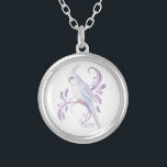 White Cockatiel Silver Plated Necklace<br><div class="desc">My original design of a white cockatiel,  accented with pretty purple designs!</div>