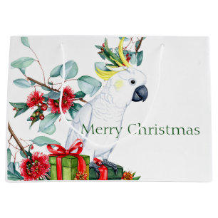 White Cockatoo Presents Merry Christmas Large Gift Bag