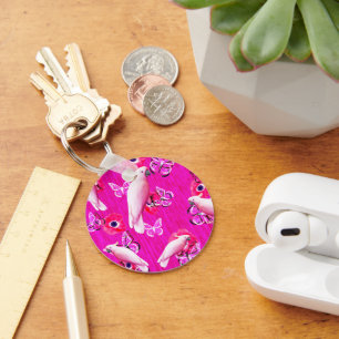 White Cockatoos And Poppies, Keyring