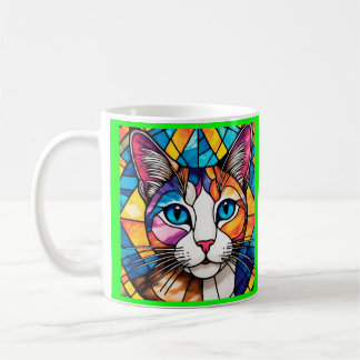 White coffee cup cat design