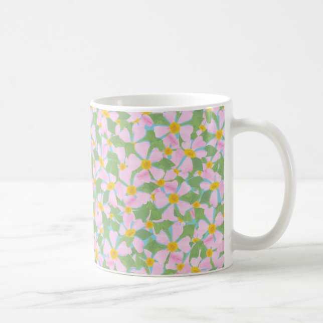 White Coffee Mug: Pink Dogroses on Sky Blue Coffee Mug (Right)