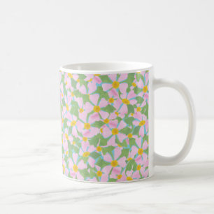 White Coffee Mug: Pink Dogroses on Sky Blue Mug