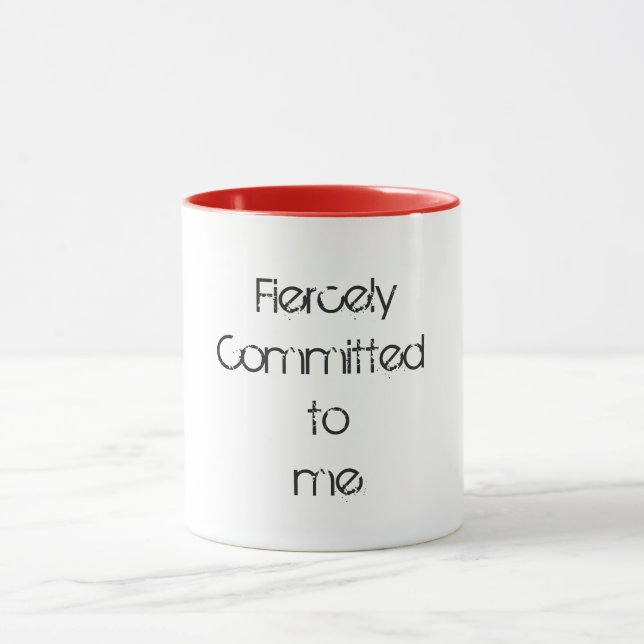 WHITE COFFEE MUG WITH BLACK LETTERING & RED INSIDE (Center)