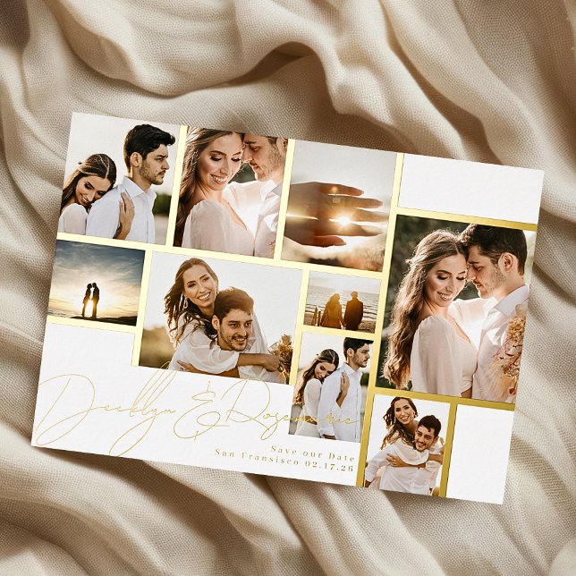 White Collage Multi Photo Frame Save The Date Gold (Creator Uploaded)
