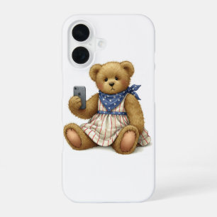 White Collection. Teddy Bear with an iPhone by Na 16 Case