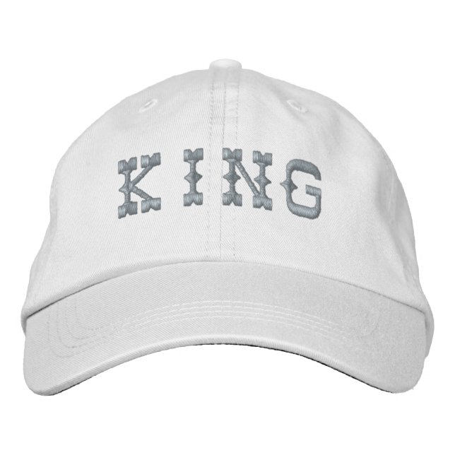 White Colour Handsome Men's King Text Name Embroidered Hat (Front)