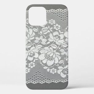 White colour straight strip of lace fabric on grey iPhone 12 case