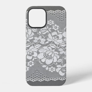 White colour straight strip of lace fabric on grey iPhone 12 case