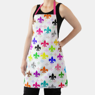 White Colourful Fleur-de-lis Pattern Design Apron