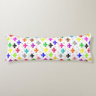 White Colourful Fleur-de-lis Pattern Design Body Cushion