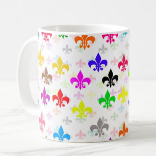 White Colourful Fleur-de-lis Pattern Design Coffee Mug