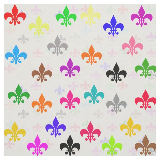 White Colourful Fleur-de-lis Pattern Design Fabric (Swatch)